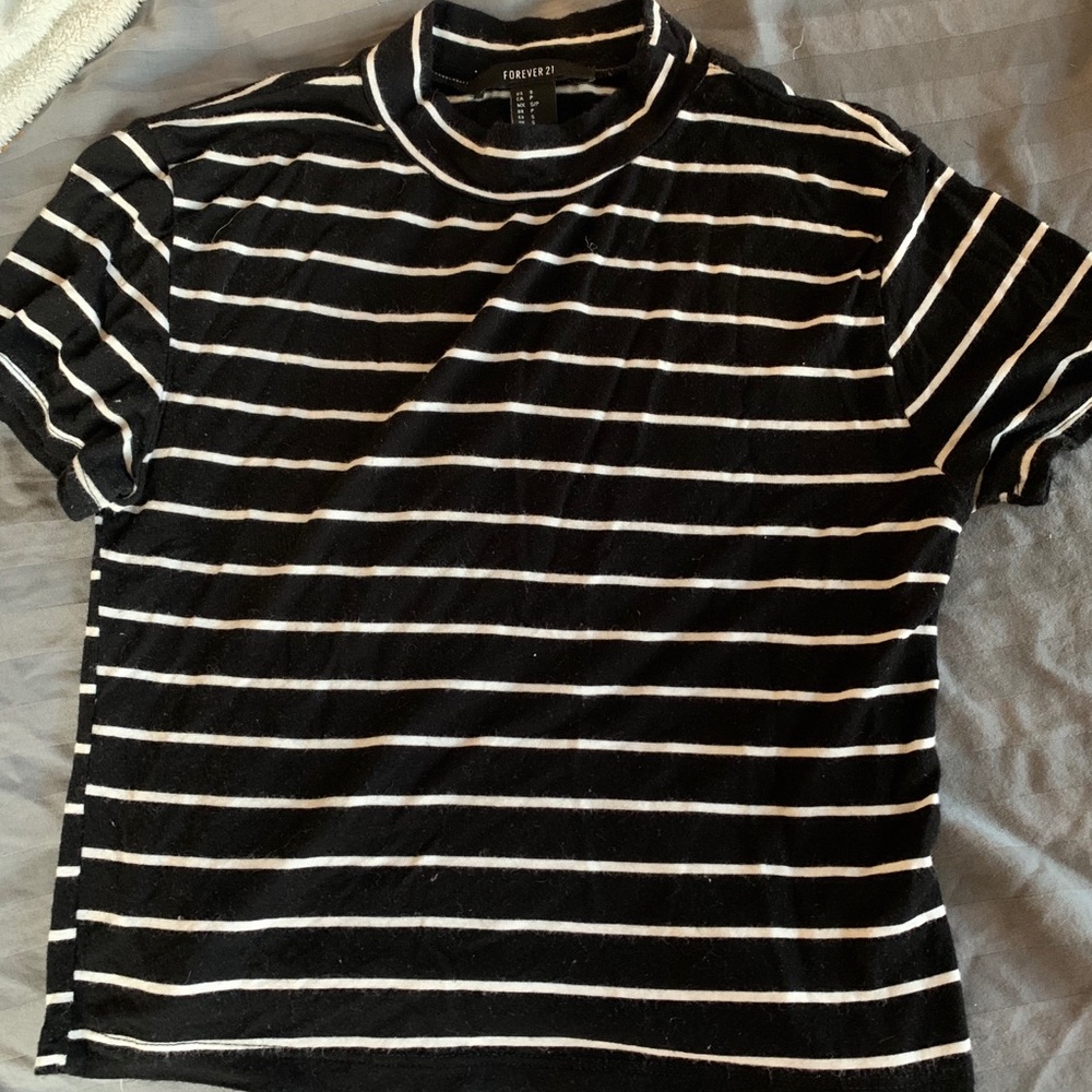 Forever 21 black and white striped mock neck xs